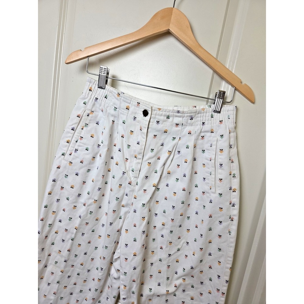 VTG 80s RUSS Floral Print High Rise Twill Pants Back Buckle Pleated Cottage 10P